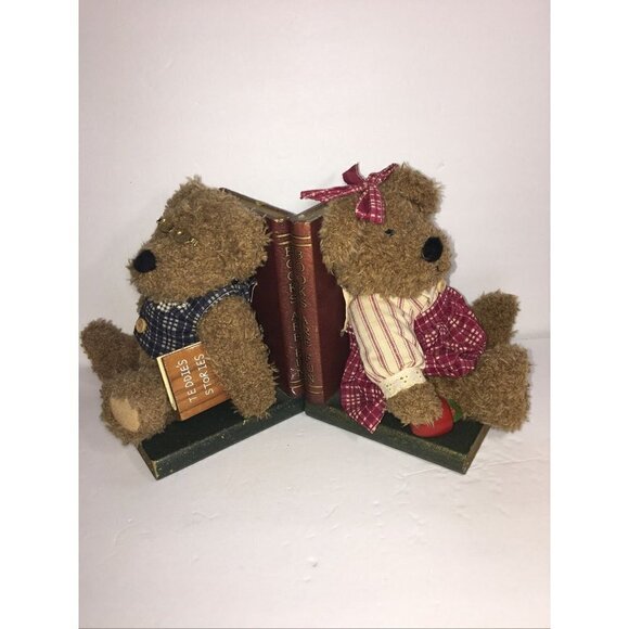 Teddy Bear Wooden Bookends Plush Books are Fun Teddie’s Stories Vintage Bears - Picture 1 of 10